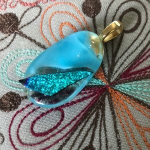 Fused glass gold and blue pendant